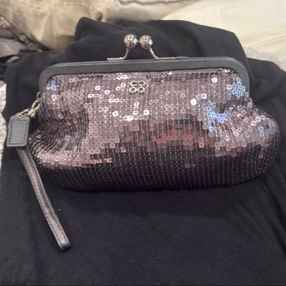 Coach Black and Silver Sequin Clutch